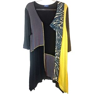 Aster by Firmiana Boho Flowy Tunic Art To Wear Dress black patchwork artsy XL